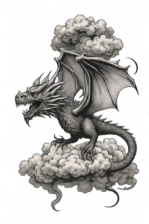 Wyvern Flying And With Clouds Forming The Shape
