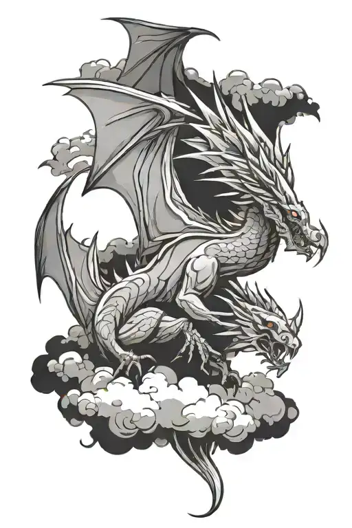 Wyvern Flying And With Cloud Shaped Like