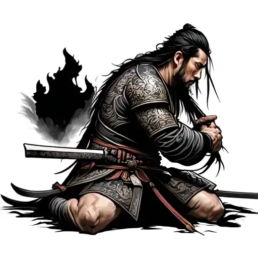 Wounded Samurai Warrior Kneeling