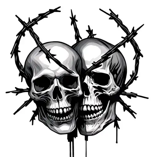 Graveyard With Barbed Wire Skulls Facing Each Other