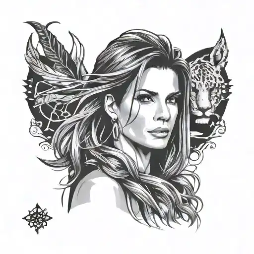 Make A Blackwork Tattoo Model Based On Actress Sandra Bullock