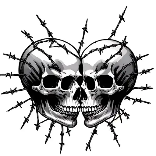 Graveyard With Barbed Wire Skulls Facing Each Other
