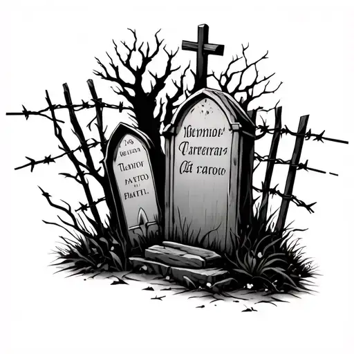 Graveyard With Barbed Wire Fence