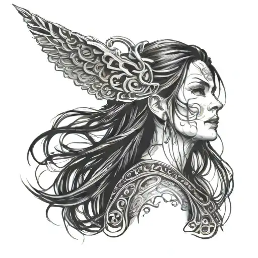 Make A Blackwork Tattoo Model Based On Actress Sandra Bullock Mixed With Viking Goddess