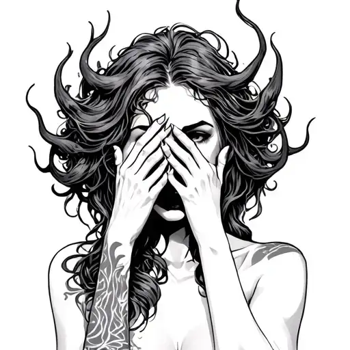 Monster Separating From A Woman Who's Covering Her Face