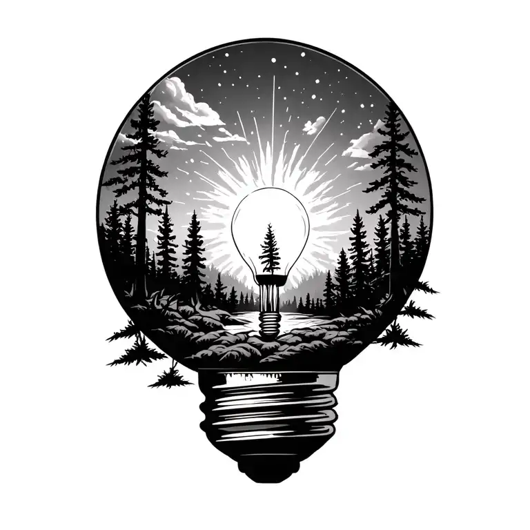 Northern Forest Nature Scene With A Lightbulb As The Sun