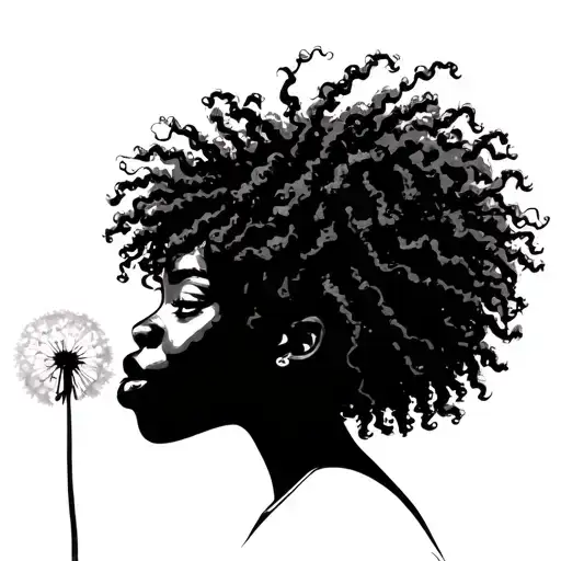 Silhouette Black Girl Blowing Dandelion Nappy Hair