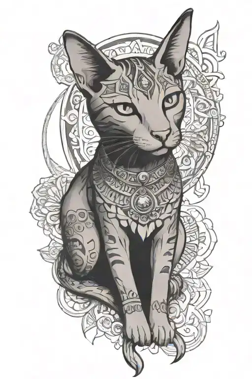 Egyptian Goddess Bastet Surrounded By Mandala Pattern