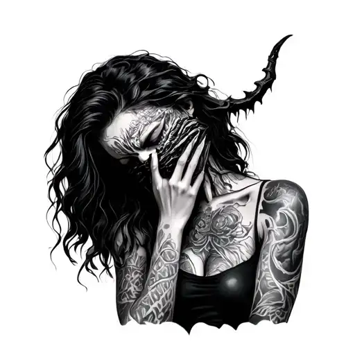Monster Separating From A Woman Who's Covering Her Face