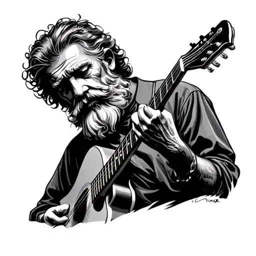 Old Man With Beard Playing Guitar