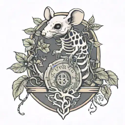 Rat Skeleton Holding A Money Tree Growing Inside