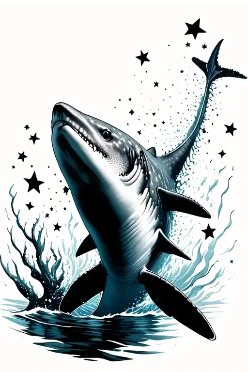 Whale Shark Swimming In Stars Scattered