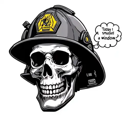 Skull Firefighter With Thought Bubble Today I Smashed A Window
