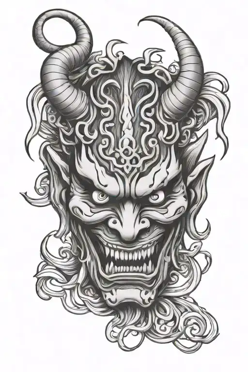 Oni Mask Tattoo Sketch