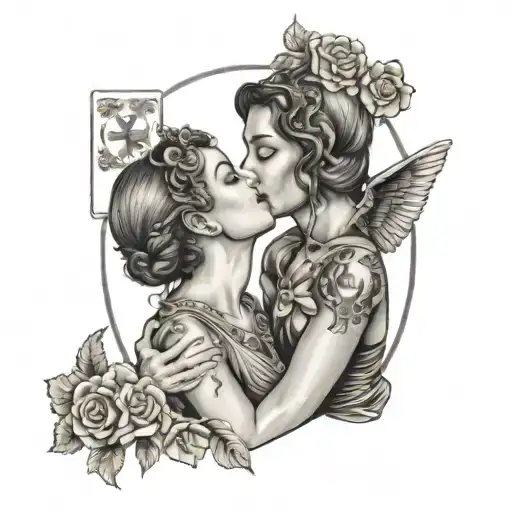 Tarot Card With Two Women Kissing