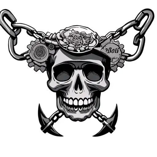 Coast Guard Chiefs Anchor And Chaing With A Machinery Technician Cog Inside A Sugar Skull