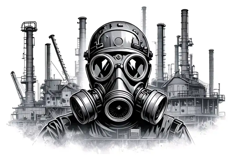 Foreground Gas Mask In The Background Factories