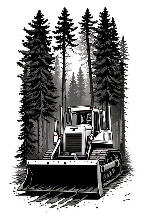 Bulldozer Surrounded By Forest Scene With A Hidden T M