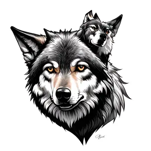 Wolf Protecting The Family Of 4