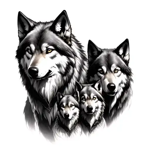 Wolf Protecting The Family Of 4 Members
