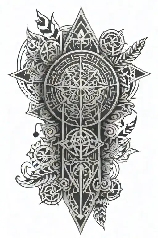Arm Sleeve Geometric With Scandinavian Runes And Mythology Symbols