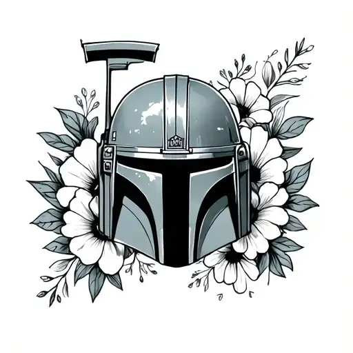 Boba Fett Helmet Surrounded By Bohemian Style Flowers