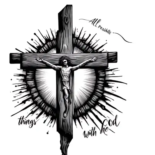 A Wooden Cross With All Things Are Possible With God In The Cross