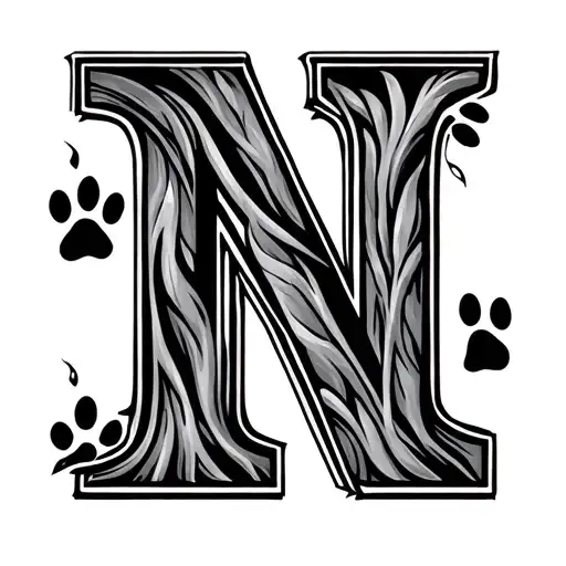 The Letter N With Paw Prints Walking Over It