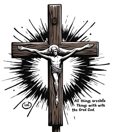 A Wooden Cross With All Things Are Possible With God In The Cross
