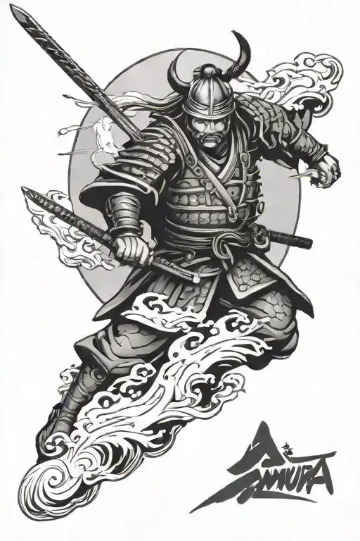 Samurai In Full Gear On A Flying Island