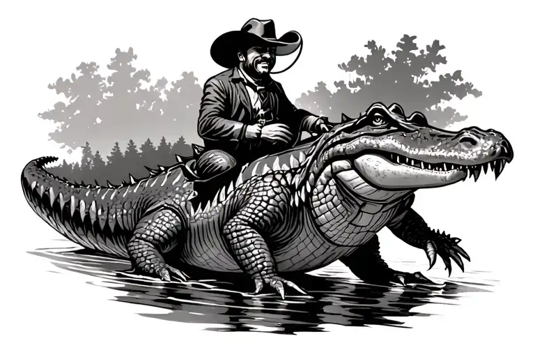 Cowboy Riding An Alligator