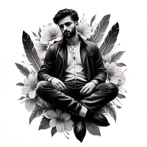 Feathers Or Flowers For Man Sitting