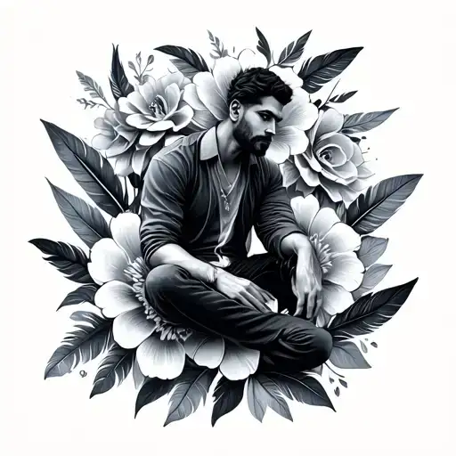 Feathers Or Flowers For Man Sitting