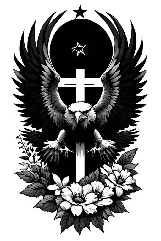 Eagles Cross River Iraqi Motif Wings Flowers Stars