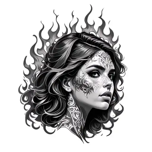 Face Of Women With Fire Coming