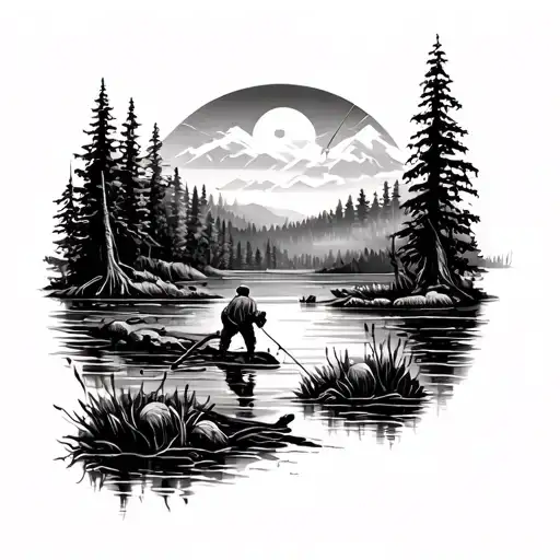 Hunting Fishing Country Scene