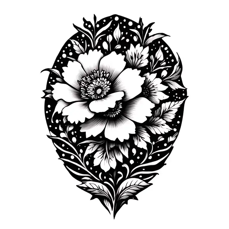 Bohemian Style Flowers And Line Work