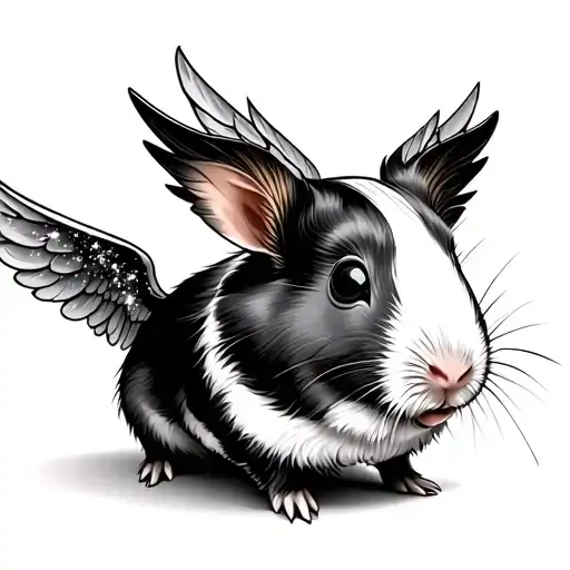 Guinea Pig With Pointed Ears With Wings And Sparkles