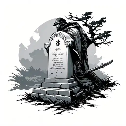 Ronin Overlooking Grave Stone