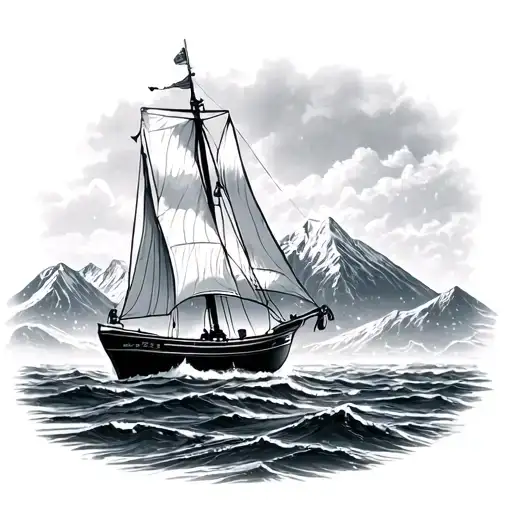 Sailboat Ocean Snow Mountains