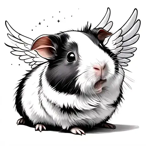 Guinea Pig With Pointed Ears With Wings And Sparkles Minimalistic Sketch