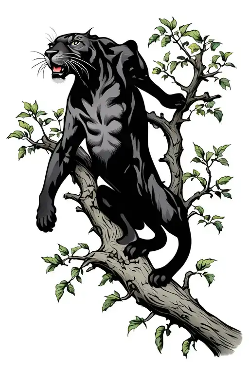 Panther Climbing A Branch