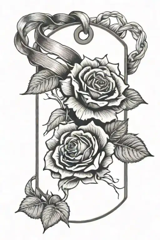 Dog Tag And Rose Intertwined