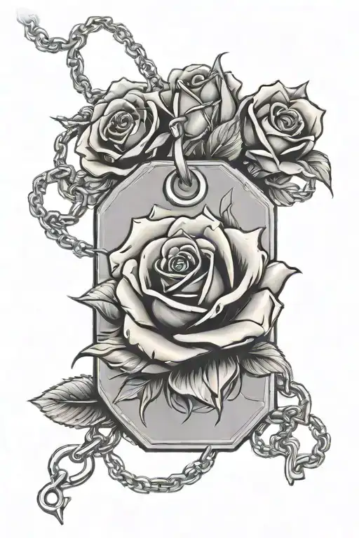 Yellow Rose Wraped In A Dog Tag And Chain