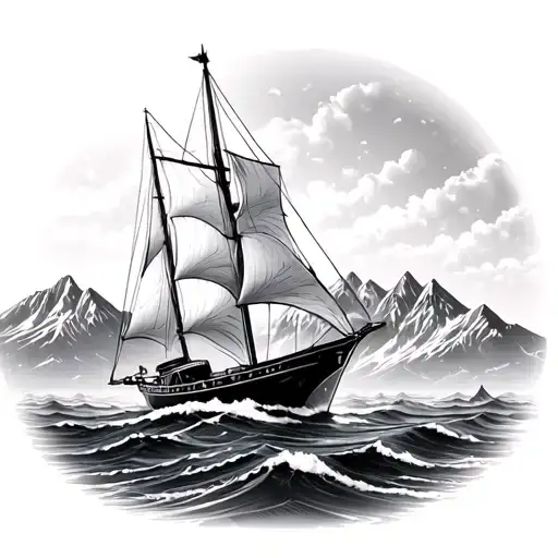 Sailboat Ocean Snow Mountains