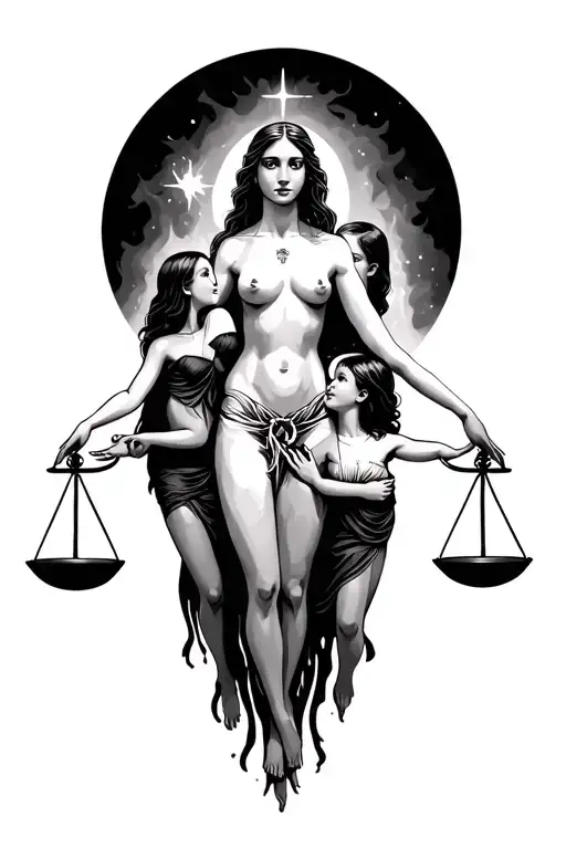 Libra With 3 Daughter Holding Hands Surrounded