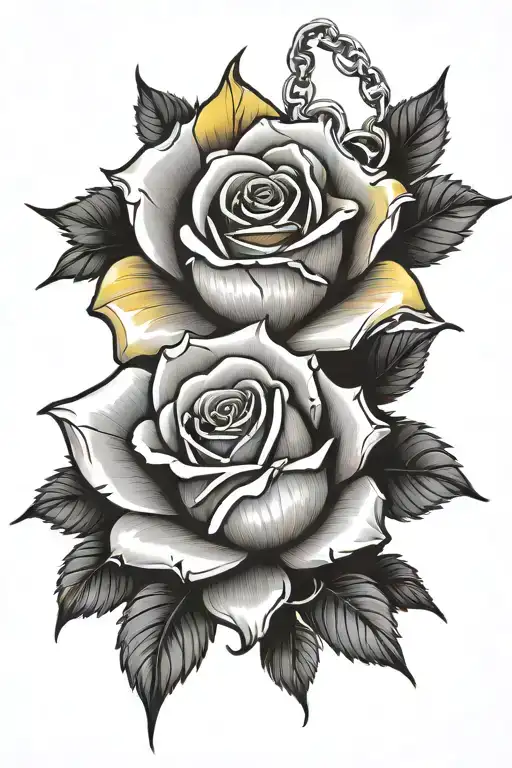 Yellow Rose Wraped By Dog Tag And Chain