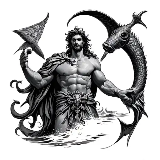 Seaman Tattoo Meaning With Poseidon Holding