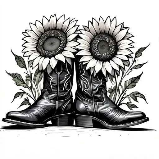 Two Cowboy Boots With Sunflowers Emerging