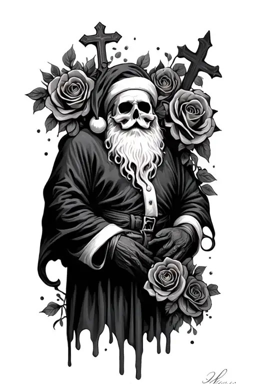 Santa Death With Turned Cross And Roses